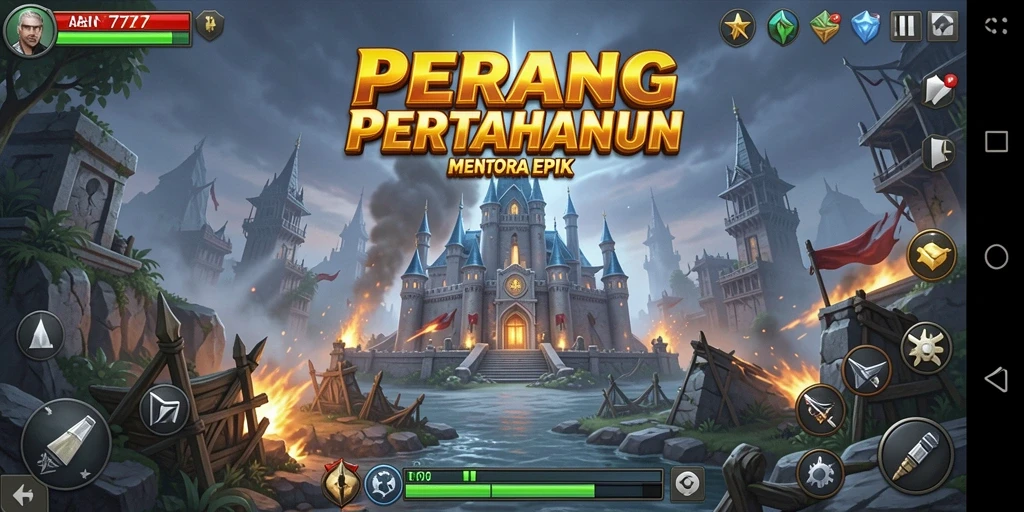 Screenshot AN777 menampilkan pertarungan menara yang intens dan strategis.