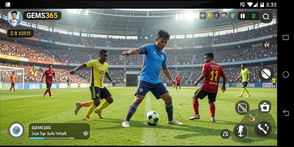 Tampilan menarik dari gameplay GEMS365 yang penuh aksi di lapangan sepak bola.